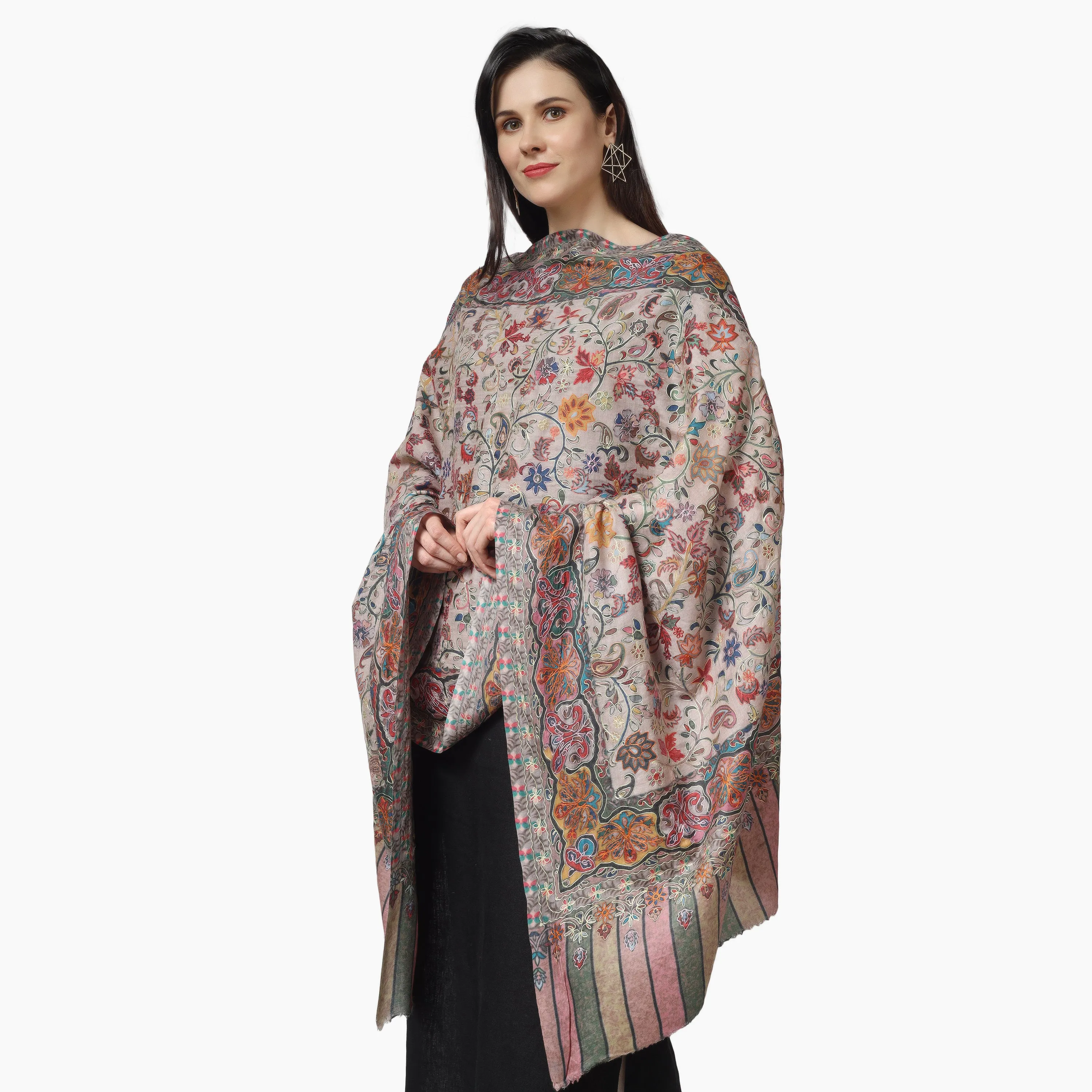 Kashmiri Kalamkari Wrap (Beige)